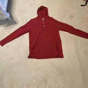 Red button placket hoodie